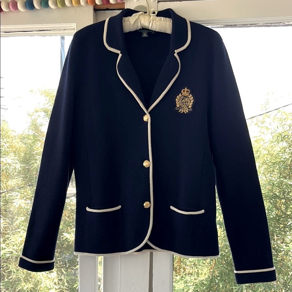 Vintage 💎LAUREN RALPH LAUREN 💎 100% Merino Wool Crest Cardigan